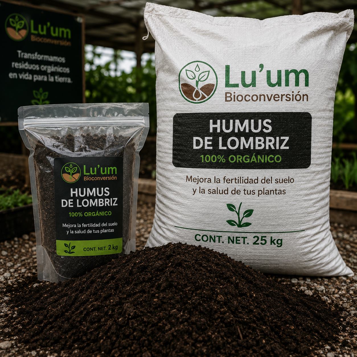 Humus de lombriz — presentaciones de 2kg y costal