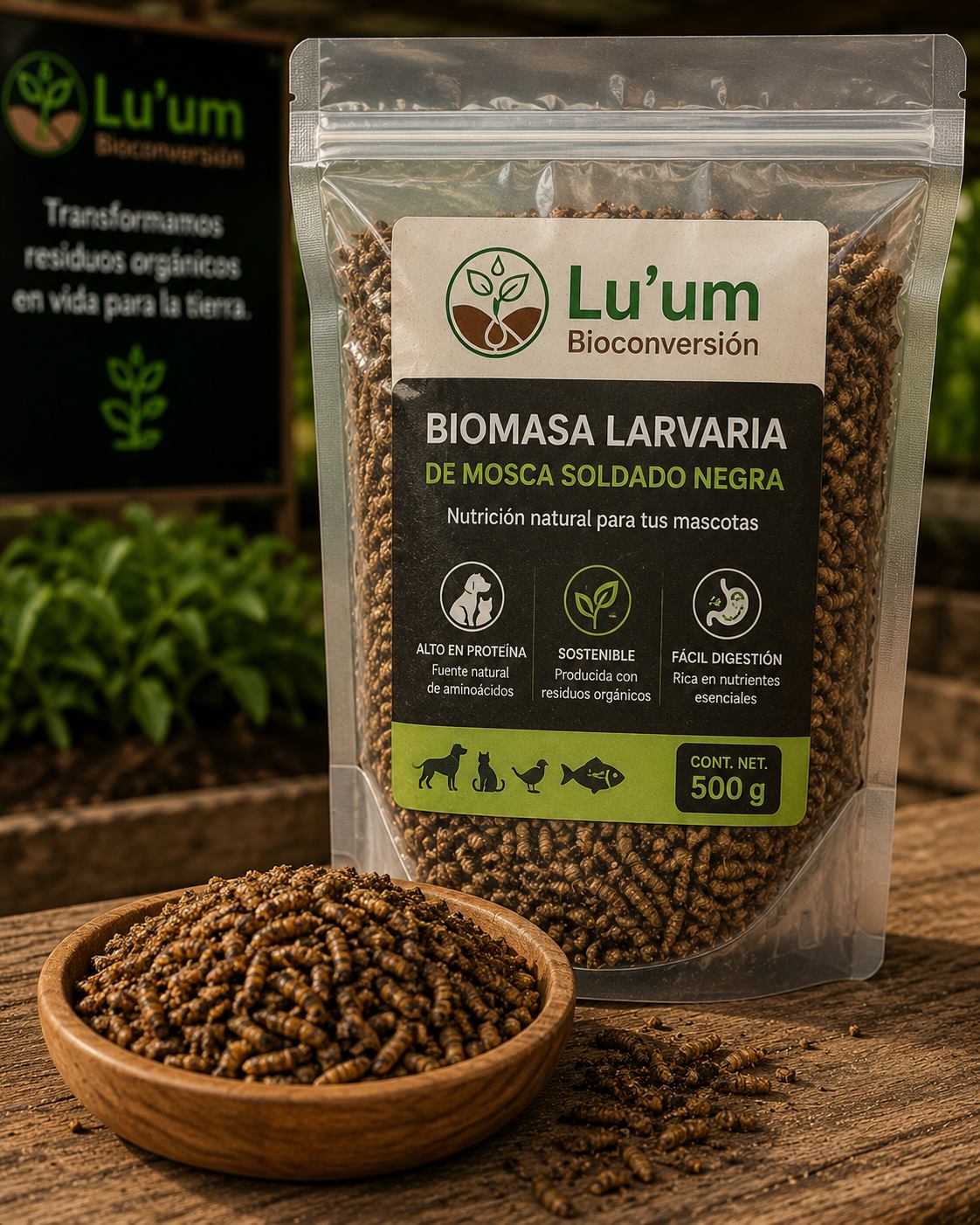 Biomasa larvaria de mosca soldado negra